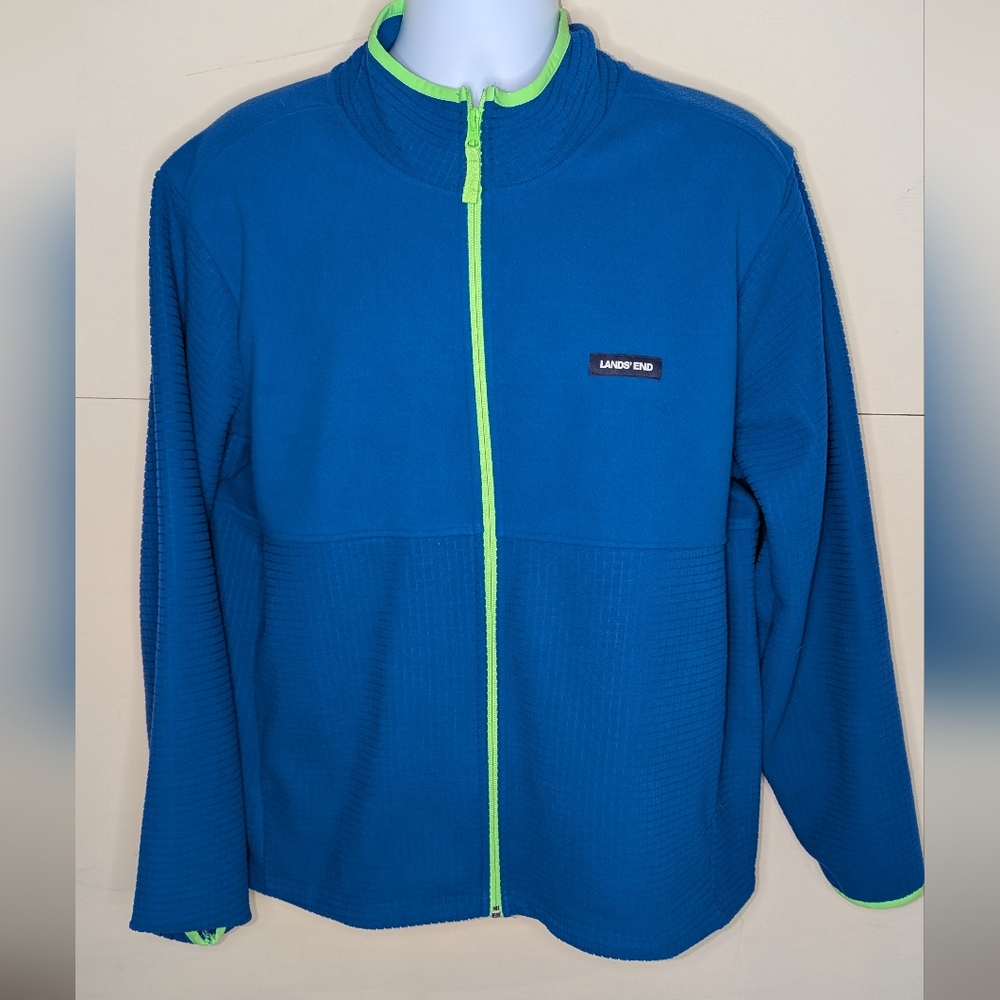 Lands' End Fleece Jacket Blue with Green Accents